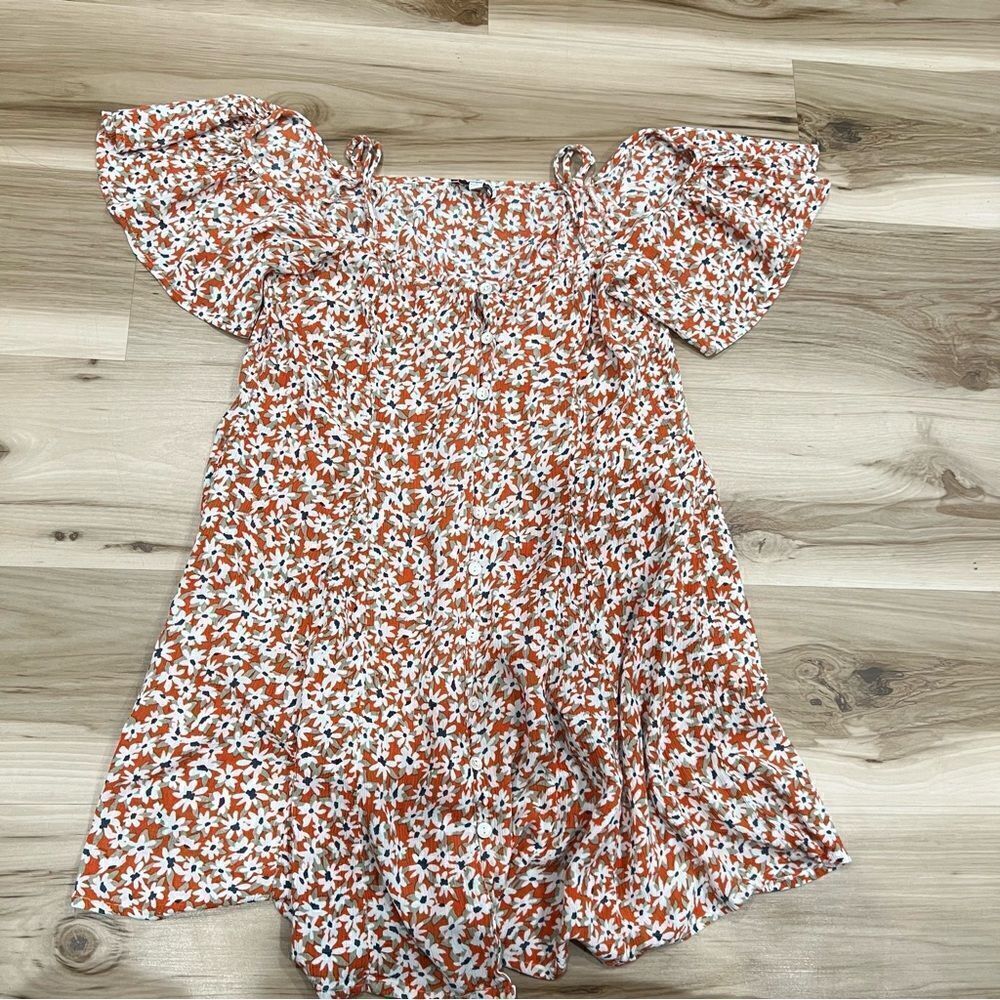 Patrons of Peace Orange Floral Off the Shoulder Ruffle Dress Women’s Medium